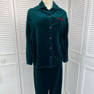 Victoria's Secret Sz L Green Velour Pajamas Sleepwear Fall Winter